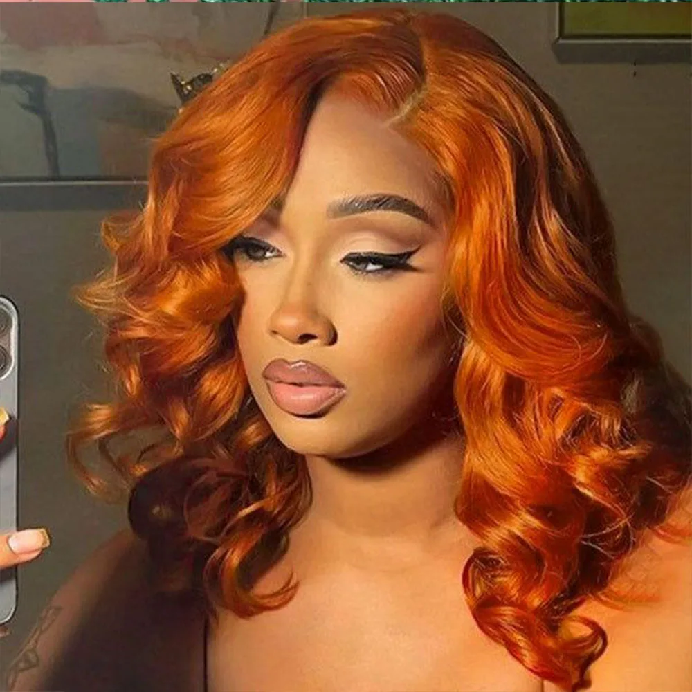 Short Bob Wig Ginger Orange Body Wave Wigs Human Hair 13x4 Lace Closure Human Hair Wigs With Baby Hair #350 for Women 16