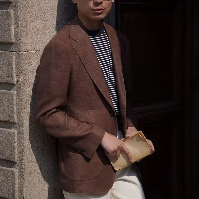Summer Thin Retro Men's Breathable Linen Small Suit Italian Retro Slim Casual Blazer Trendy