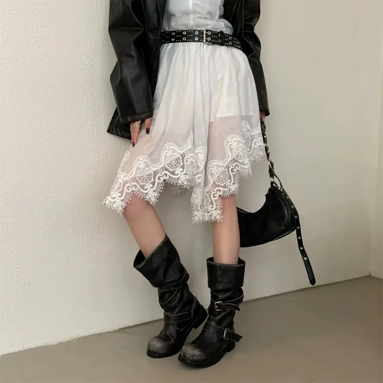 New Vintage Faux Suede Woman Knee High Boots Metal Buckle Decor Block Heel Shoes Autumn Ladies Daily Mordern Long Booties