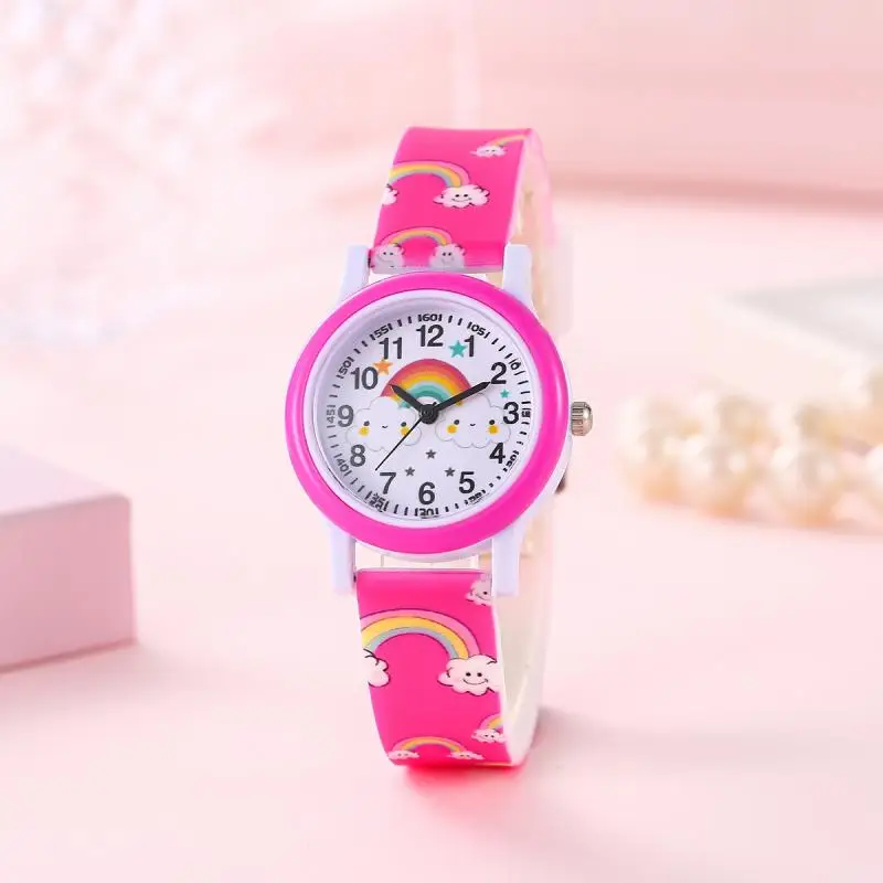 New Tide Cartoon Color Printing Rainbow 12 Digital Plastic Cute Student Children's Watch