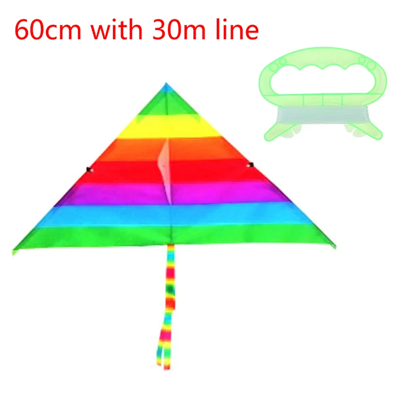 Rainbow Color Triangle Kite Long Tail Polyester Outdoor Kites Flying Toys For Children Stunt Surf Kite With Control Bar And Line