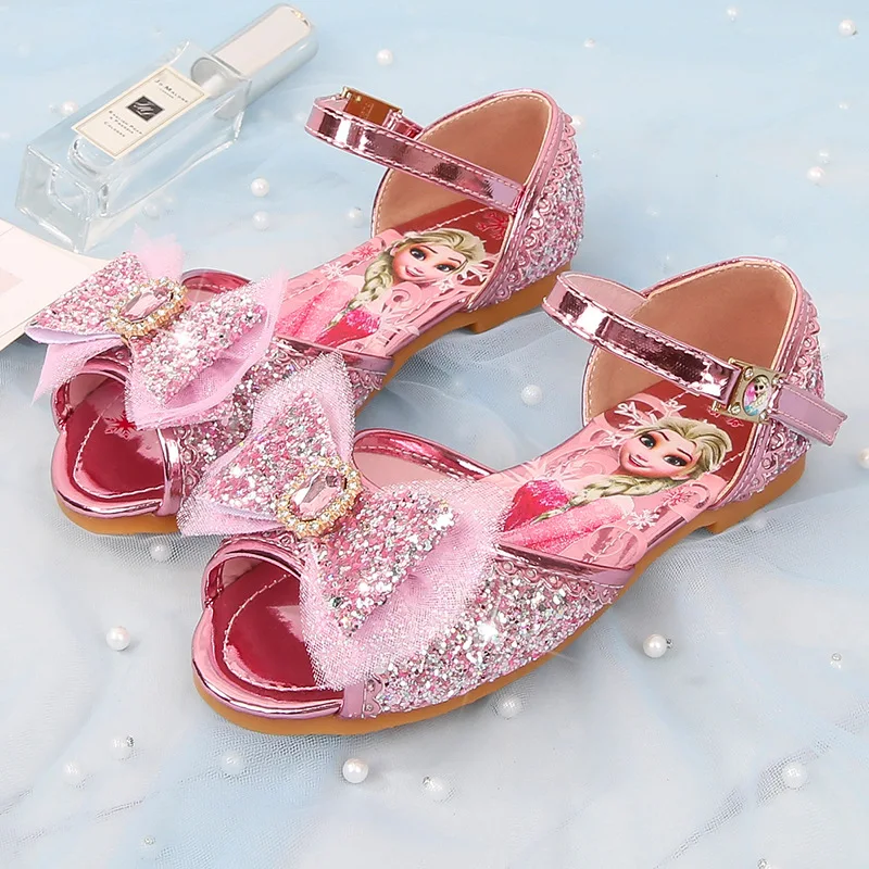 

Disney Girls Summer Sequined Princess Slippers - Frozen Elsa Party Dress Shoes | Leather Kids Slides & Flats, Sizes 22-36