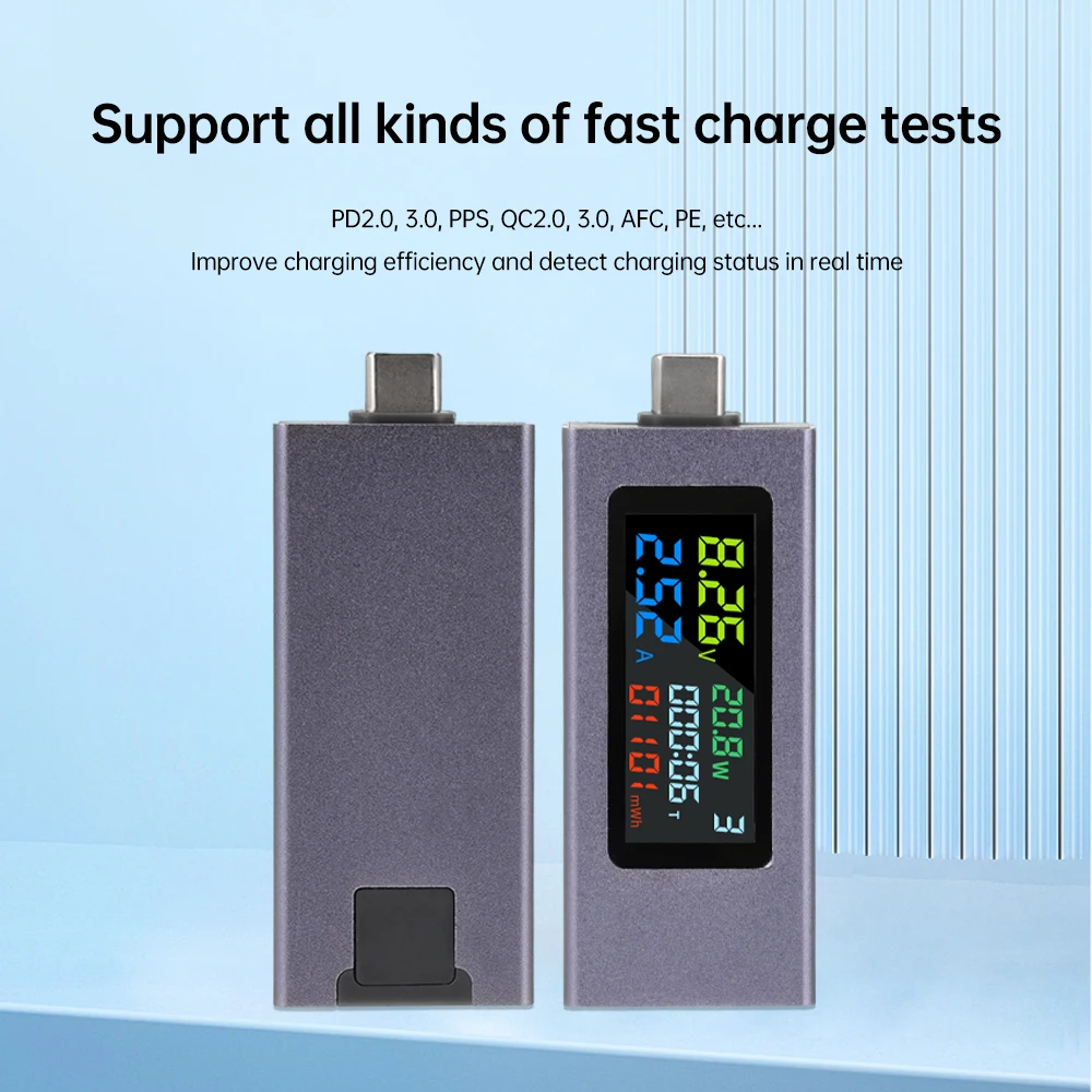 Вольтметр-амперметр с цветным дисплеем типа C, измеритель мощности, тестер емкости, постоянный ток, 4,5 ~ 50 В, 0-8 А, обнаружение в реальном времени, сброс емкости, Zeroing