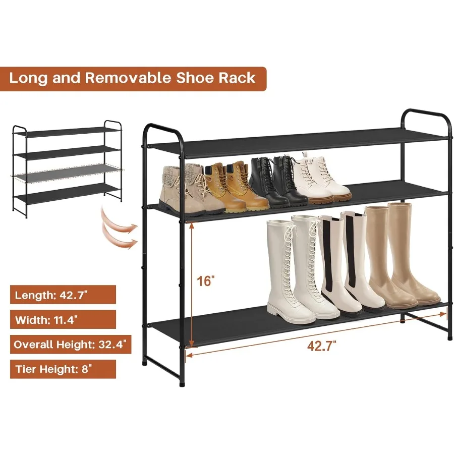 رف أحذية طويل من 4 طبقات لخزانة أرضية رف أحذية عريض منظم تخزين 30 زوجًا منظم أحذية رياضي قابل للتكديس لغرفة نوم الخزانة