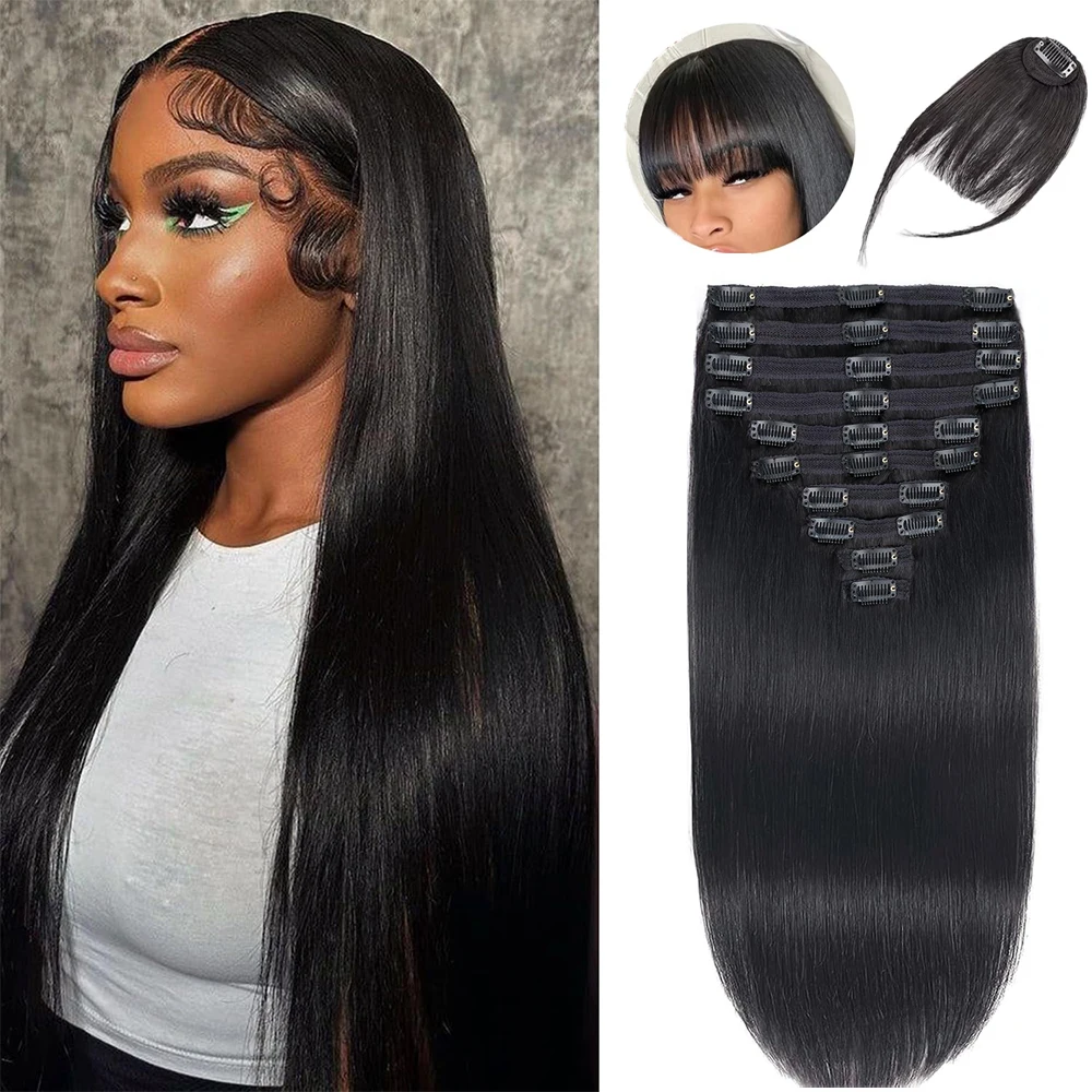 18-Zoll-Clip-in-Haarverlängerungen, echtes Echthaar, 140 g, glatt, 100 % brasilianisches Remy-Echthaar, Clip-in-Haarverlängerungen für Frauen