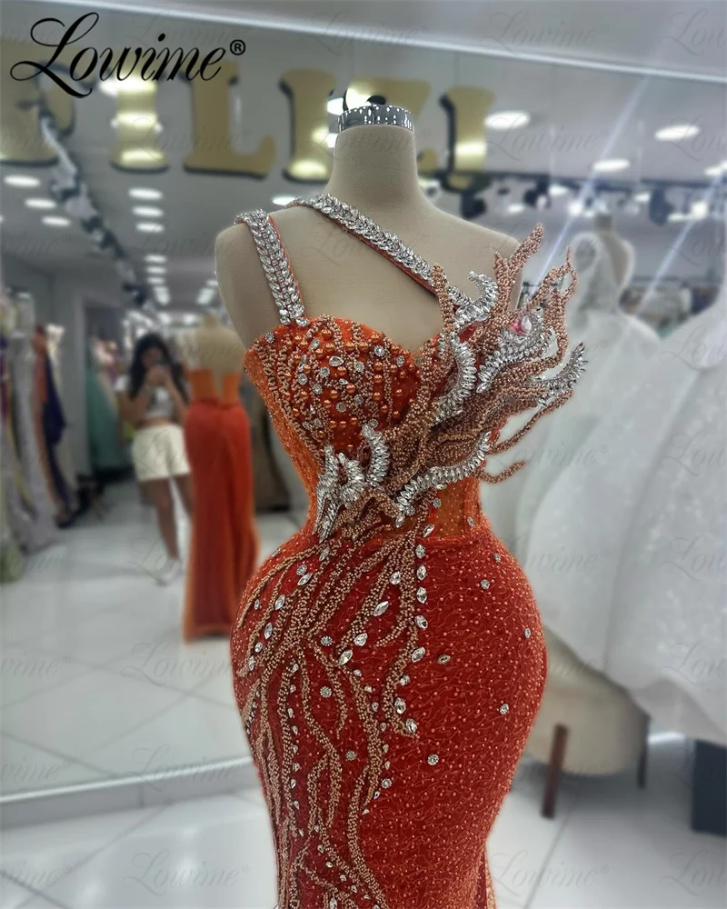 Robe de Rhsirène en cristal orange, Aso Ebi, robe de soirée, fête de fiançailles de mariage, robe de soirée arabe, robe longue, 2024