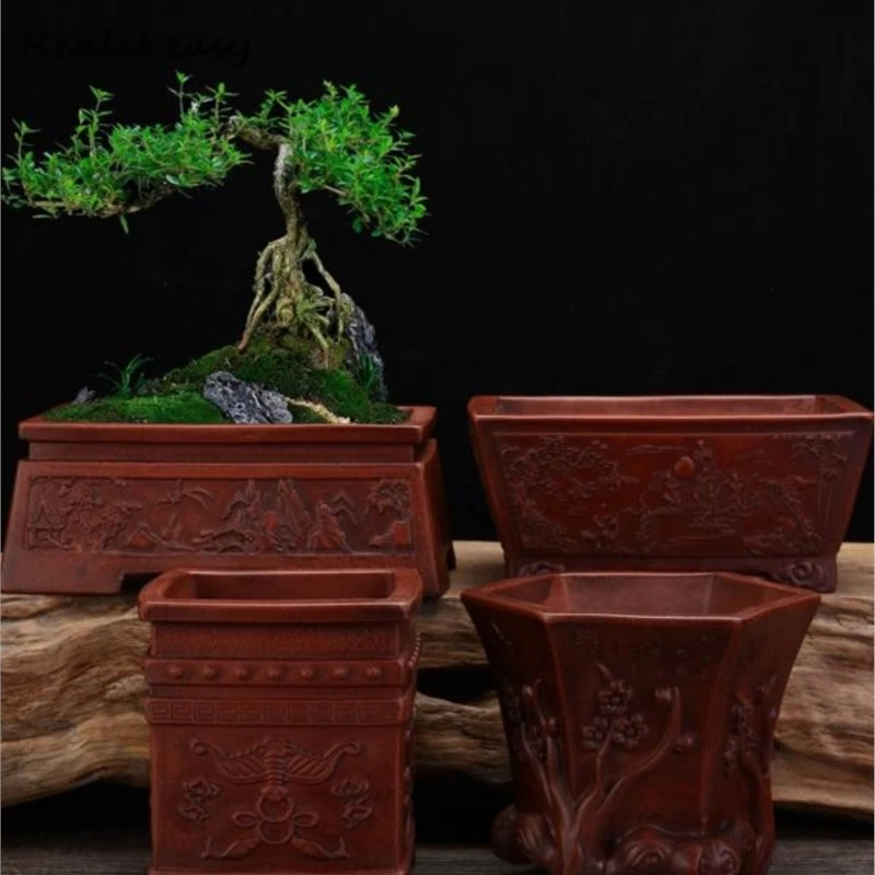 4Sizes 2025 Purple Sand Flower Pot Antique Square Flower Pot New Ceramic Desktop Orchid Succulent Flower Pot Home Decor LF658
