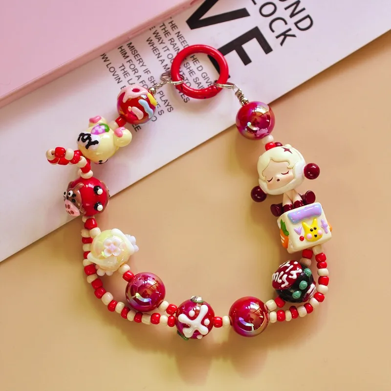 Bubble Sitting Posture Cartoon Beaded Phone Charm Original High-end Luxury Phone Case Chain Handmade DIY Decorative Cute Chain