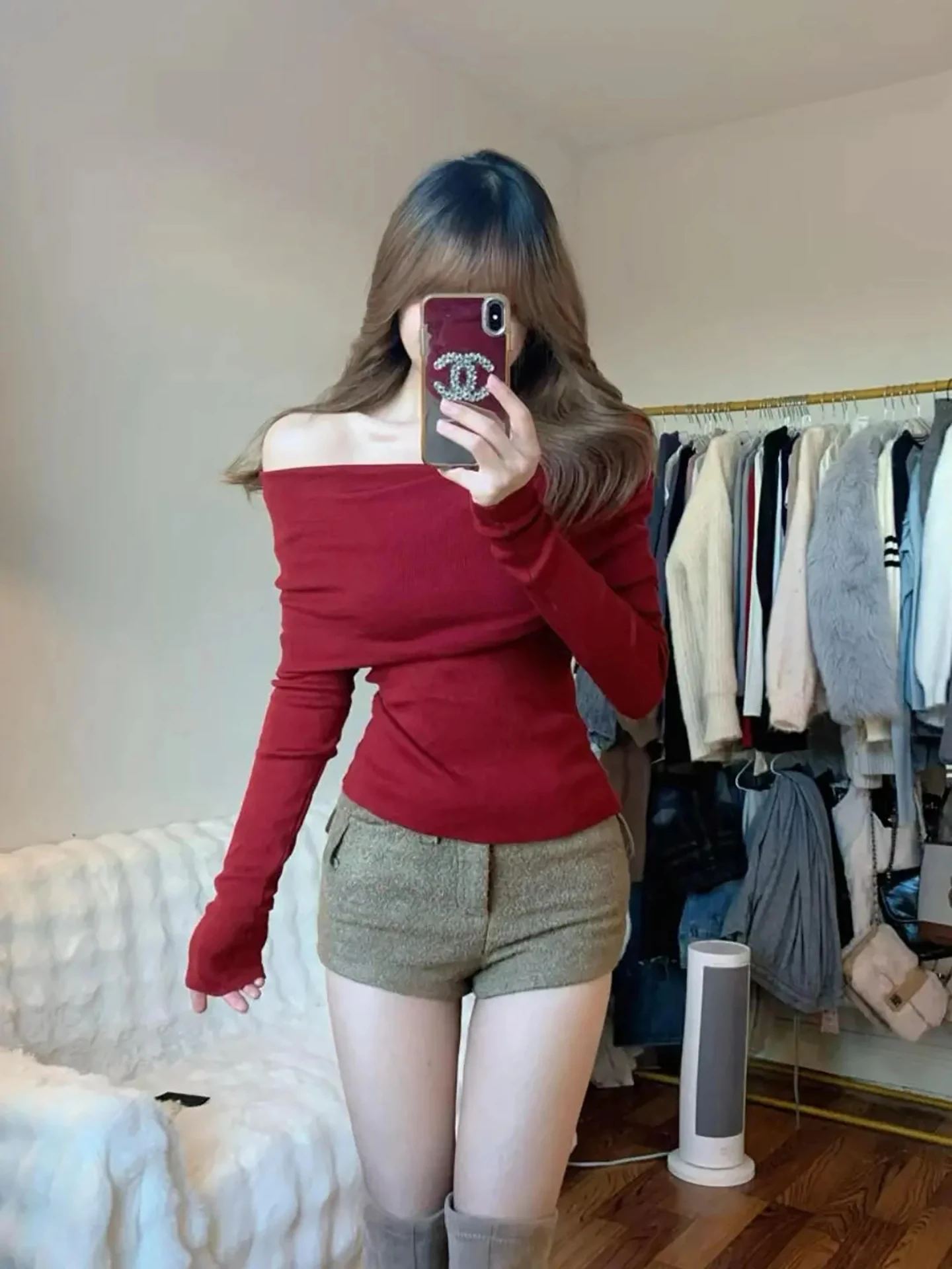 

Красный вязаный свитер, женский зимний облегающий свитер с завязкой на талии, облегающий тело на одно плечо, модный универсальный персонал...