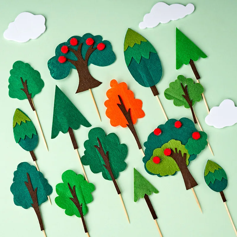 10 مجموعات من علامات تزيين كعكة عيد الميلاد على شكل شجرة خضراء على شكل غابة خضراء، مكون إضافي لطاولة الحلوى غير الصالحة للأكل
