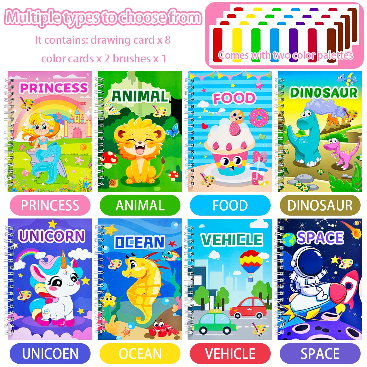 "8 Major Theme Creative Coloring Book Set: Children's Painting Book with Ocean Theme Comes with a painting color card.