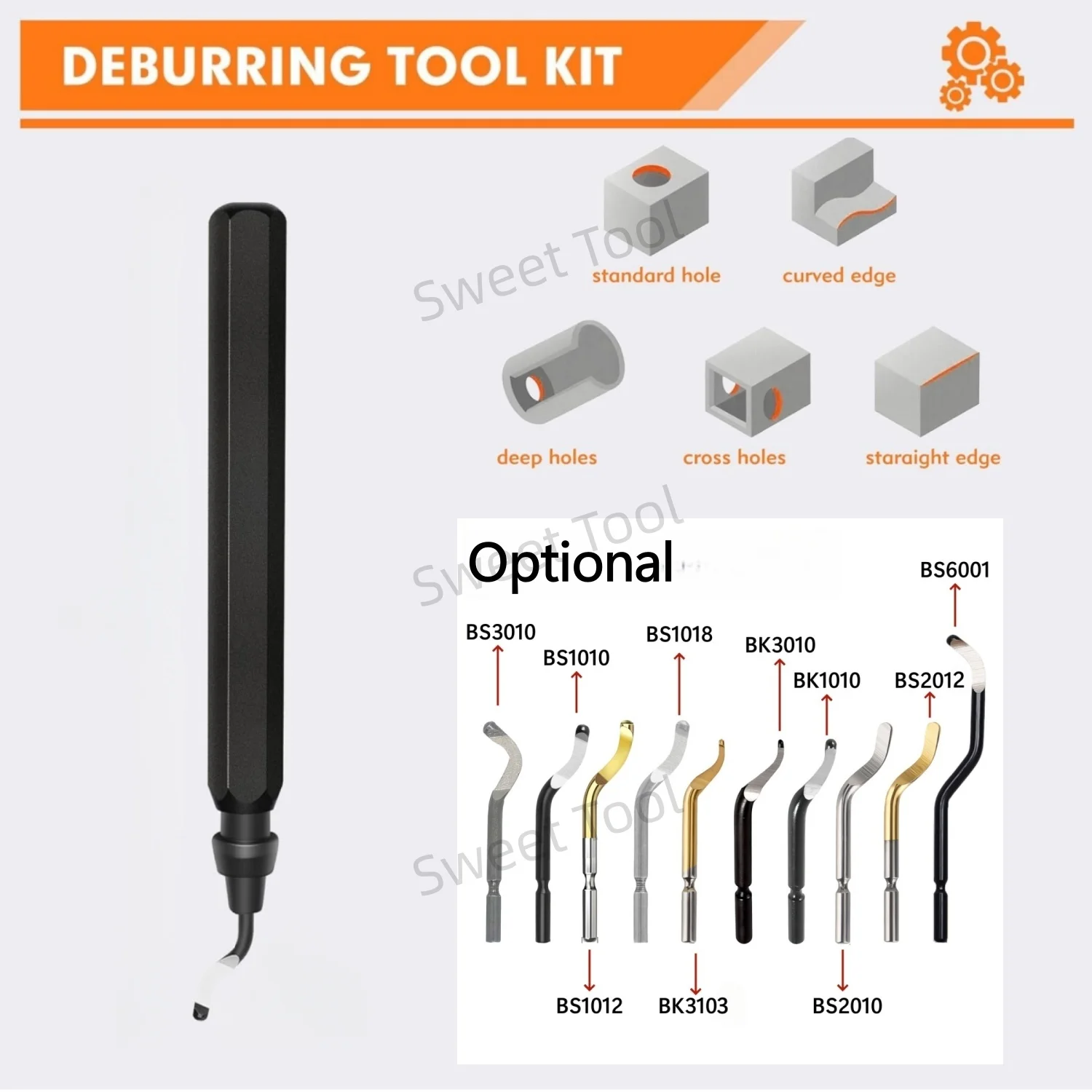 Deburring Tool Set RB1000 Black Metal Handle with 1/10/11 Swivel Blades for Metal PVC Plumbing 3D Printing Plastic Copper Resin