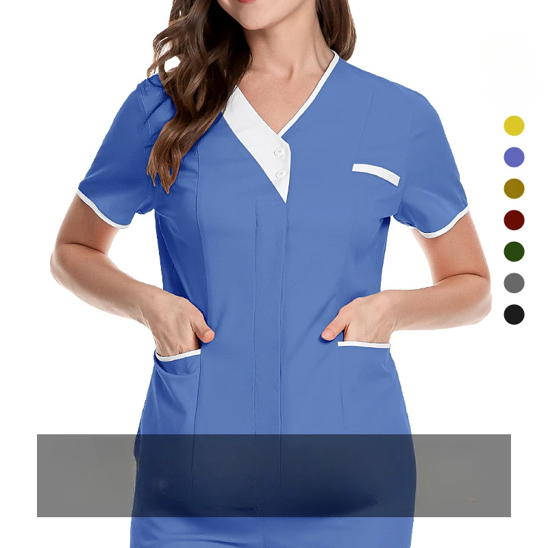 

Surgical T-Shirt Beauty Salon Work Clothes Doctor Short Sleeved Top V-neck Nurse Uniform Female Nurse Technician Workwear