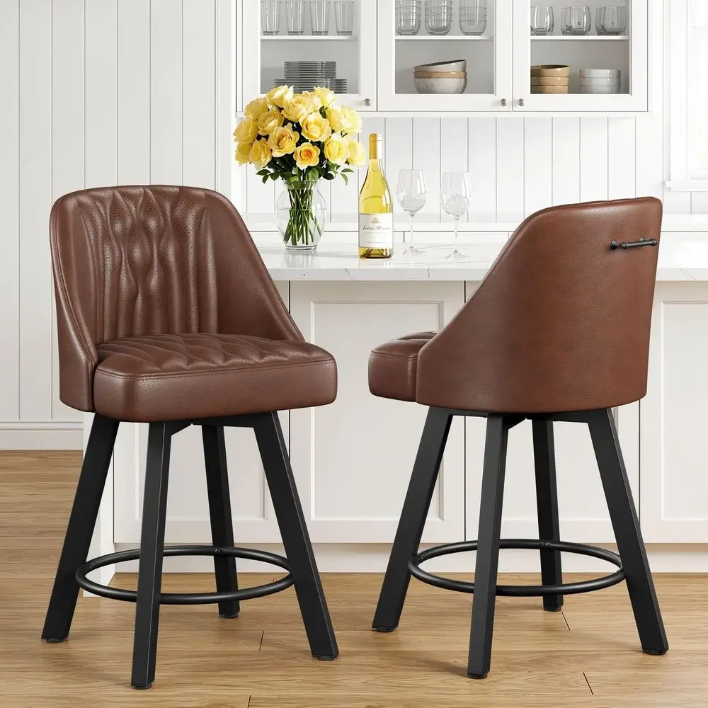 

Swivel Bar Stools with Backs, 26 Inches Counter Height Bar Stools Set of 2, PU Leather Upholstered Counter Barstools with Metal
