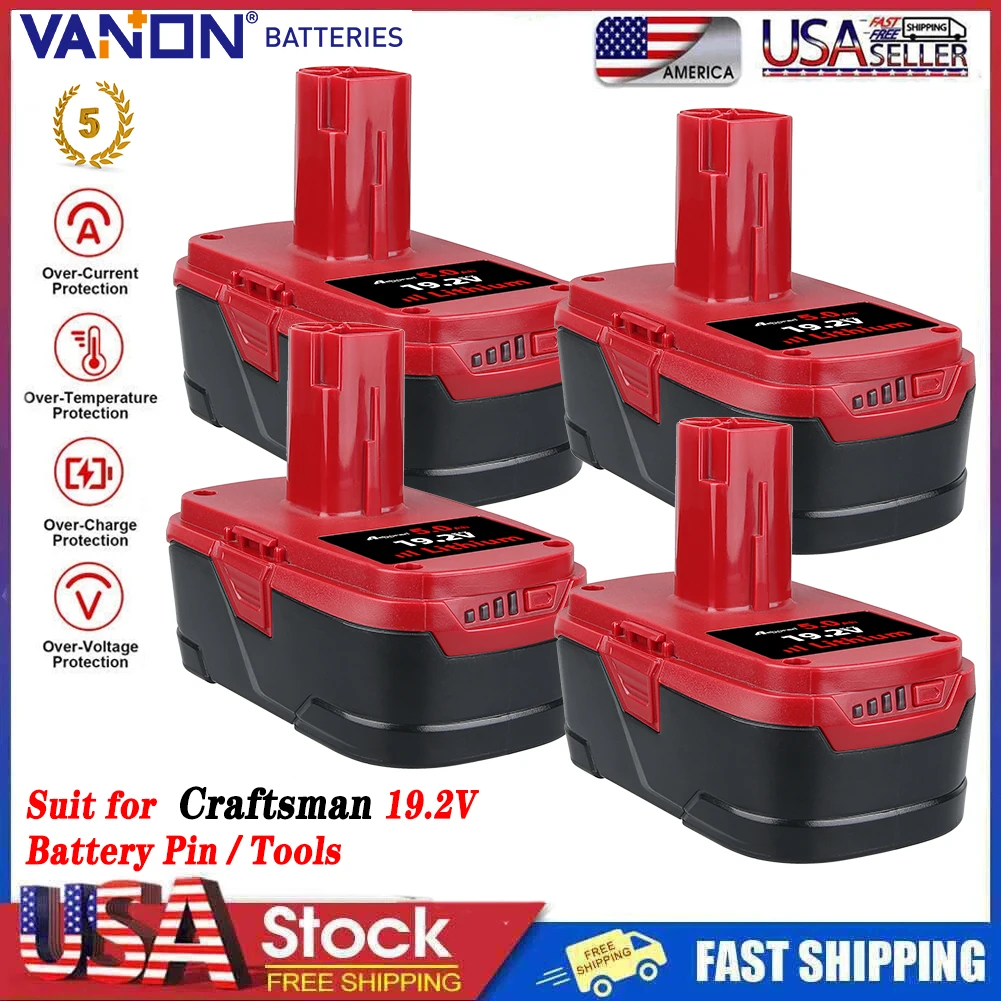 

VANON 1/2/4Pcs 5.0Ah 19.2V Li-on Battery Replace for Craftsman C3 XCP 11375 1323903 315.114852 Cordless Power Tools Battery Pin