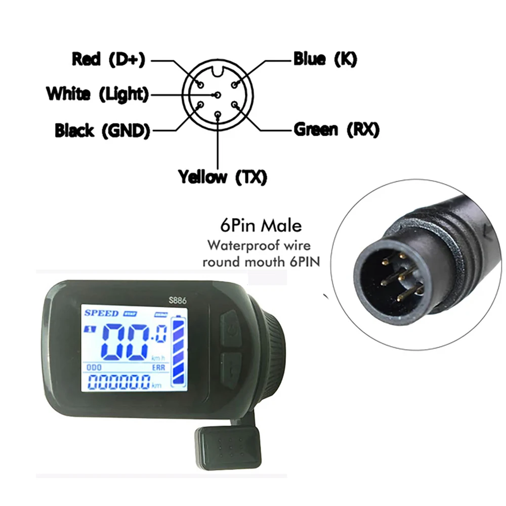 FOCAN 24V/36V/48V/52V/60V S886 6pin Ebike LCD Display Panel Thumb Throttle For Electric Bicycles E-Scooter
