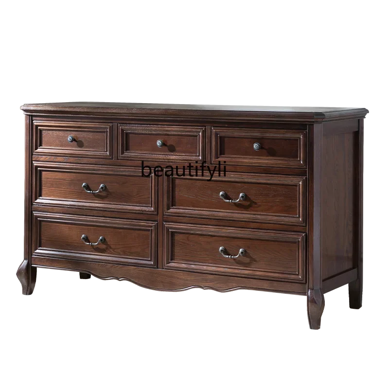 

Living Room Home Solid Wood Drawer Storage TV Bench for Bedroom Log Chest of Drawers against the Wall American Style