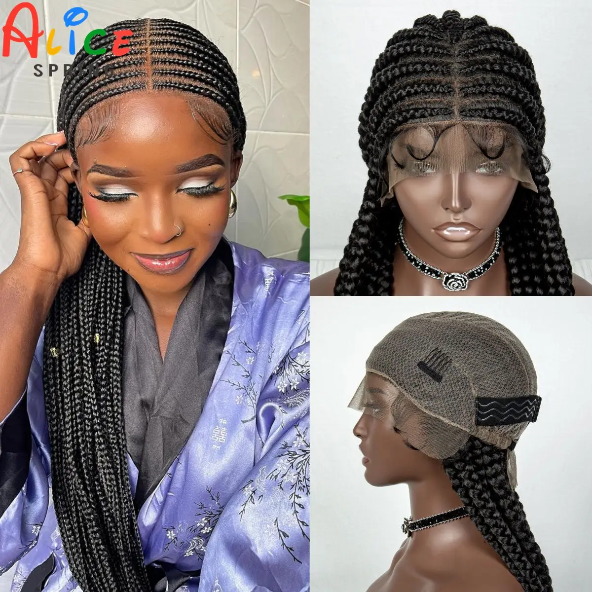 

36inch Cornrow Braided Wigs Synthetic Tansparent Full Lace Braids Wig with Baby Hair for Black Women Lace Front Braided Hair Wig