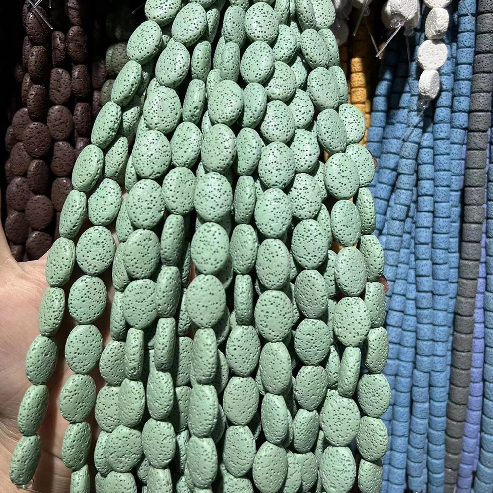 

Multi-Color Oval Volcanic Stone Bead Polished Straight-Hole Dyed Semi-Precious Loose Bead 1 Strand For DIY Creative Jewelry Gift