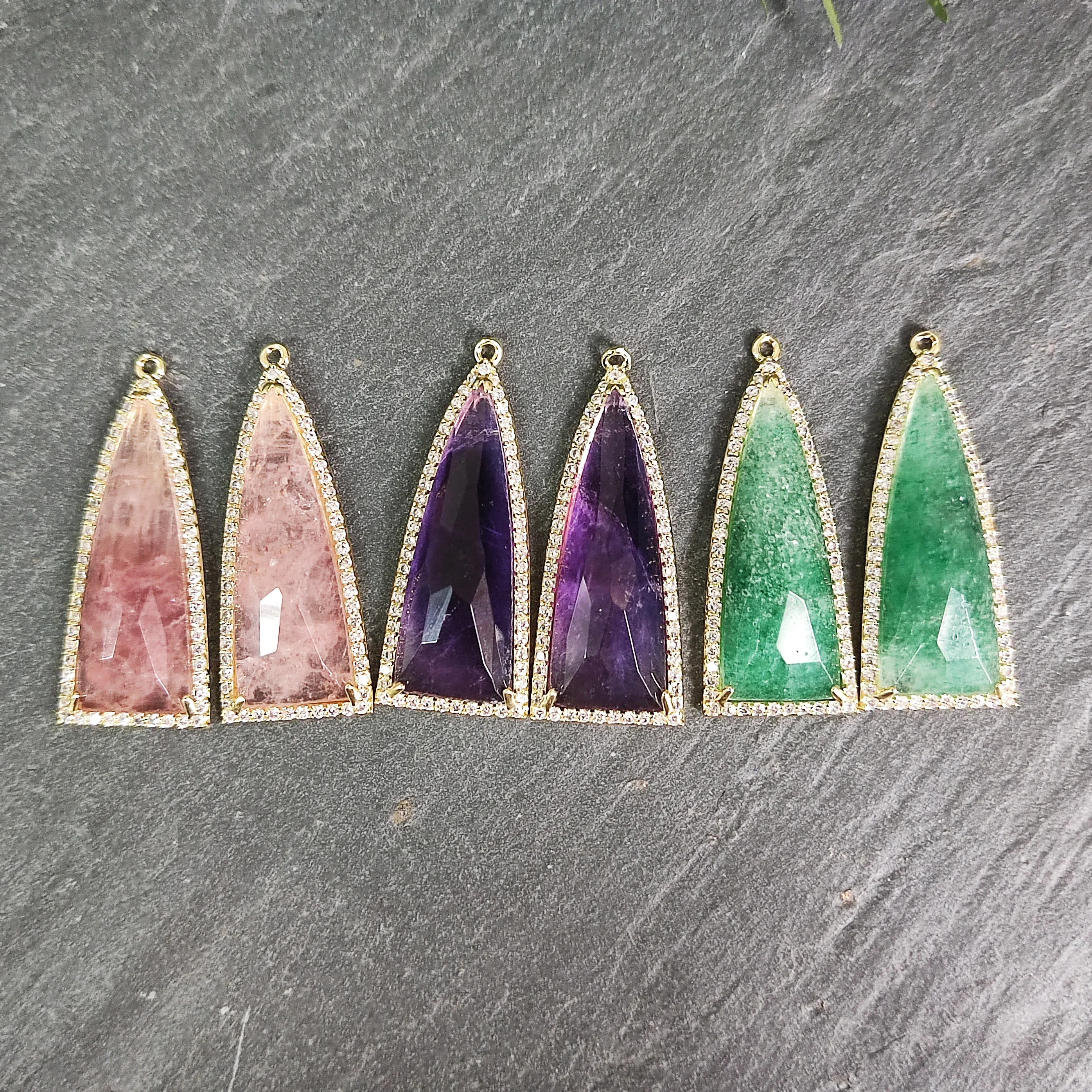 Triangle Crystal Cubic Zircon Pendant, Real Gemstone Jewelry Charm, DIY Earring Necklace, Dainty CZ Stone Charm Wholesale