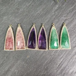 Triangle Crystal Cubic Zircon Pendant, Real Gemstone Jewelry Charm, DIY Earring Necklace, Dainty CZ Stone Charm Wholesale