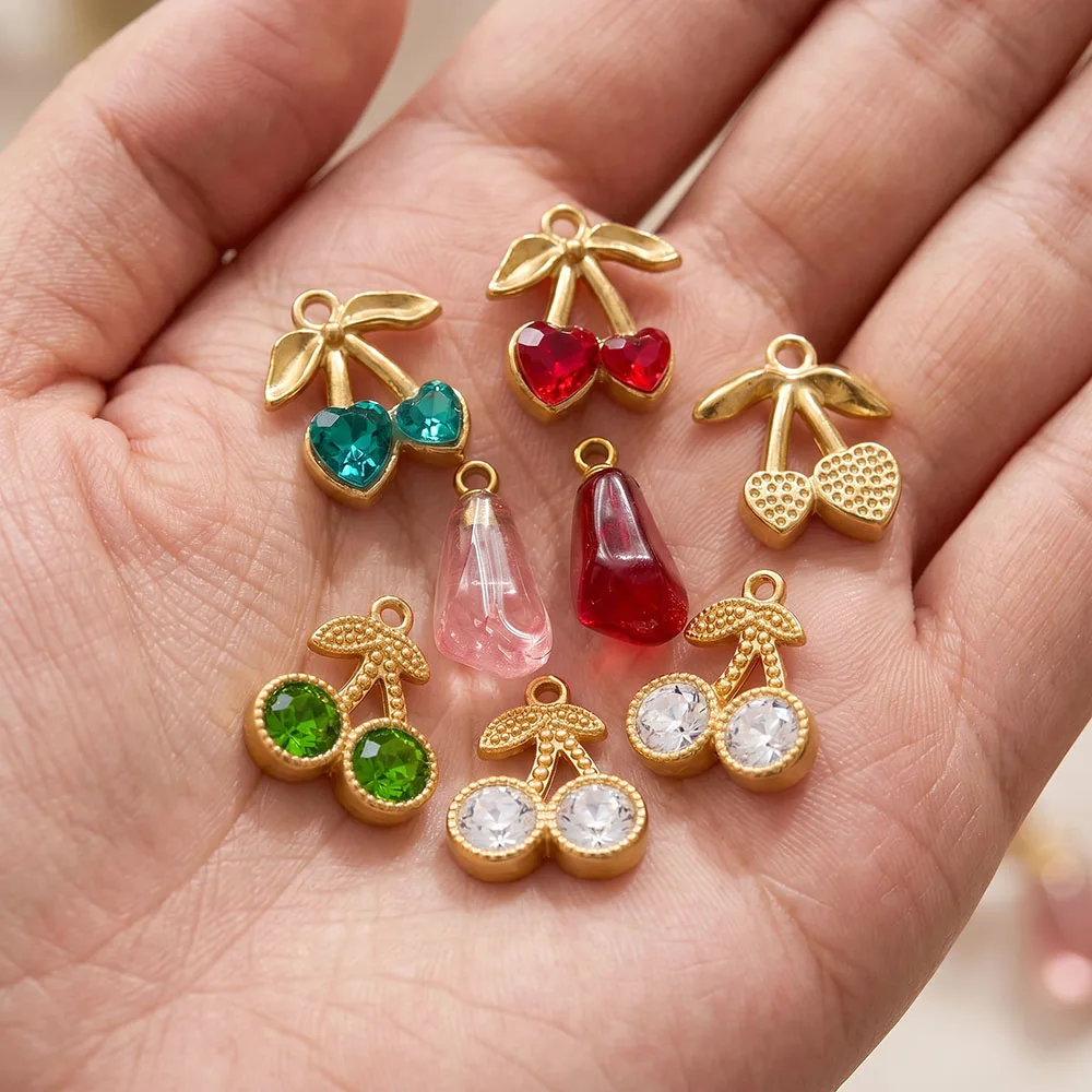 5 Stück vergoldete Granatapfelkern-Kirsch-Anhänger, Kristall-Frucht-Anhänger für DIY Damen-Ohrringe, Schmuckherstellung, Zubehör – Detail 2