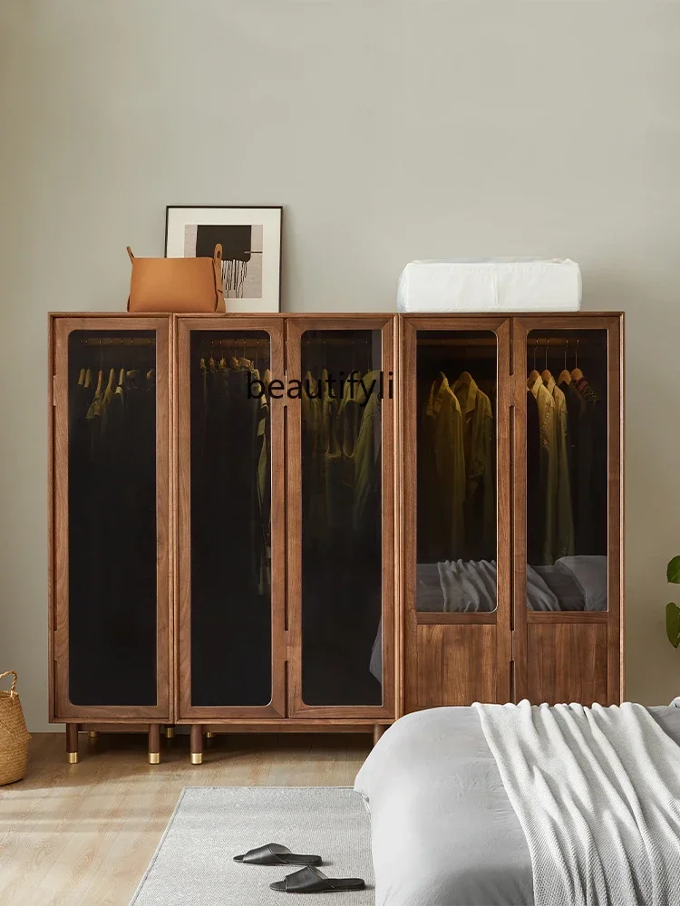 

Wardrobe Home Bedroom Storage Nordic Vintage Japanese Black Walnut Wardrobe