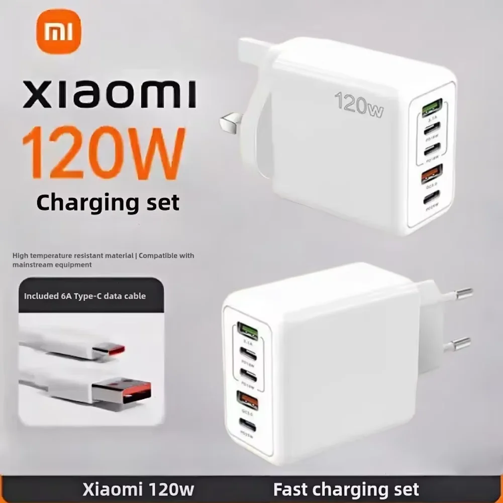 

Xiaomi 120W Fast Charging Multi 5 Ports USB C PD Interface Charger Quick Charge Phone Charger Adapter For iPhone Xiaomi Samsung