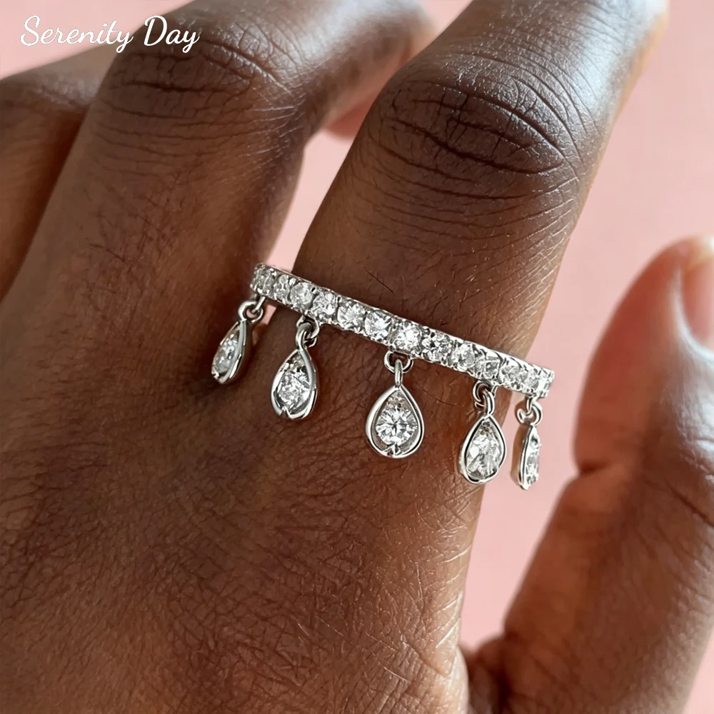 

Serenity 1.2mm 2.7mm All Moissanite Rings for Women Sparkling D Color Lab Diamond Tassel Ring S925 Sterling Silver Bands Jewelry