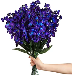 10 Pieces 27 Inches Artificial Purple Blue Orchid Flowers Orchids Silk Flowers for Wedding Dinning Home Restaurant Decoration