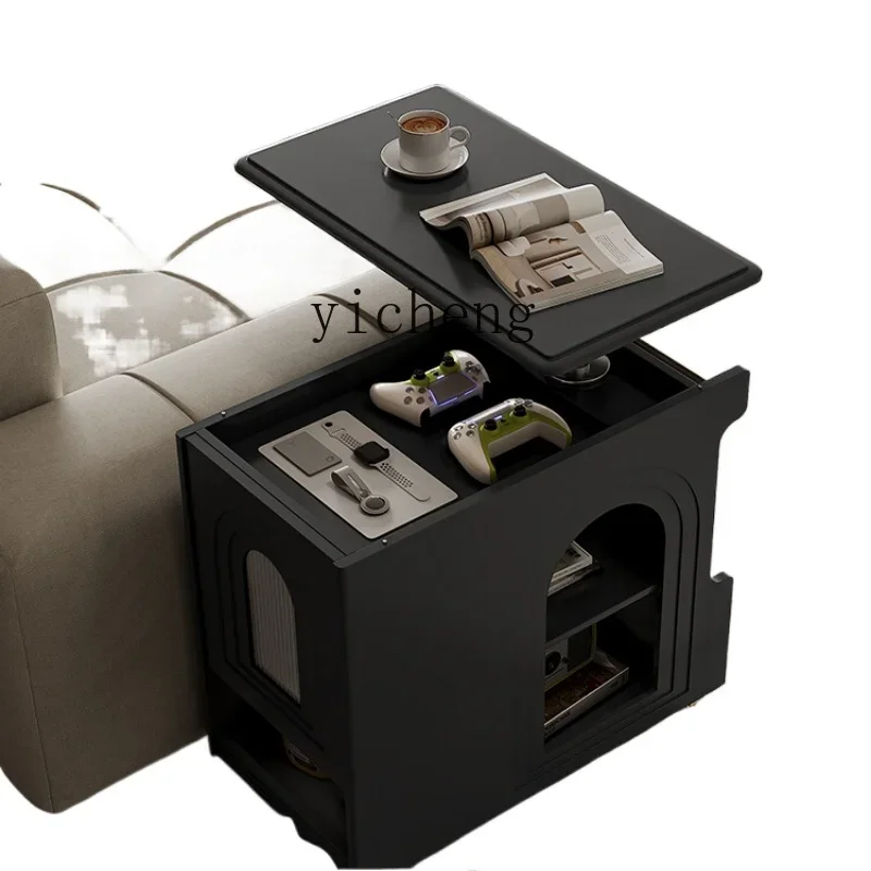 

ZF retro mobile side table liftable sofa side cabinet small coffee table living room modern and simple