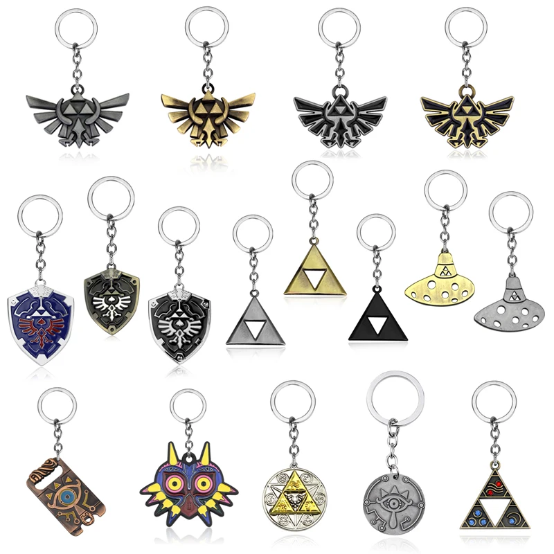 Zeldas Keychain Jewelry Hylian Shield Breath of The Wild Sheikah Eye Majora's Mask Sword Triforce Symbol Pendant Key Ring