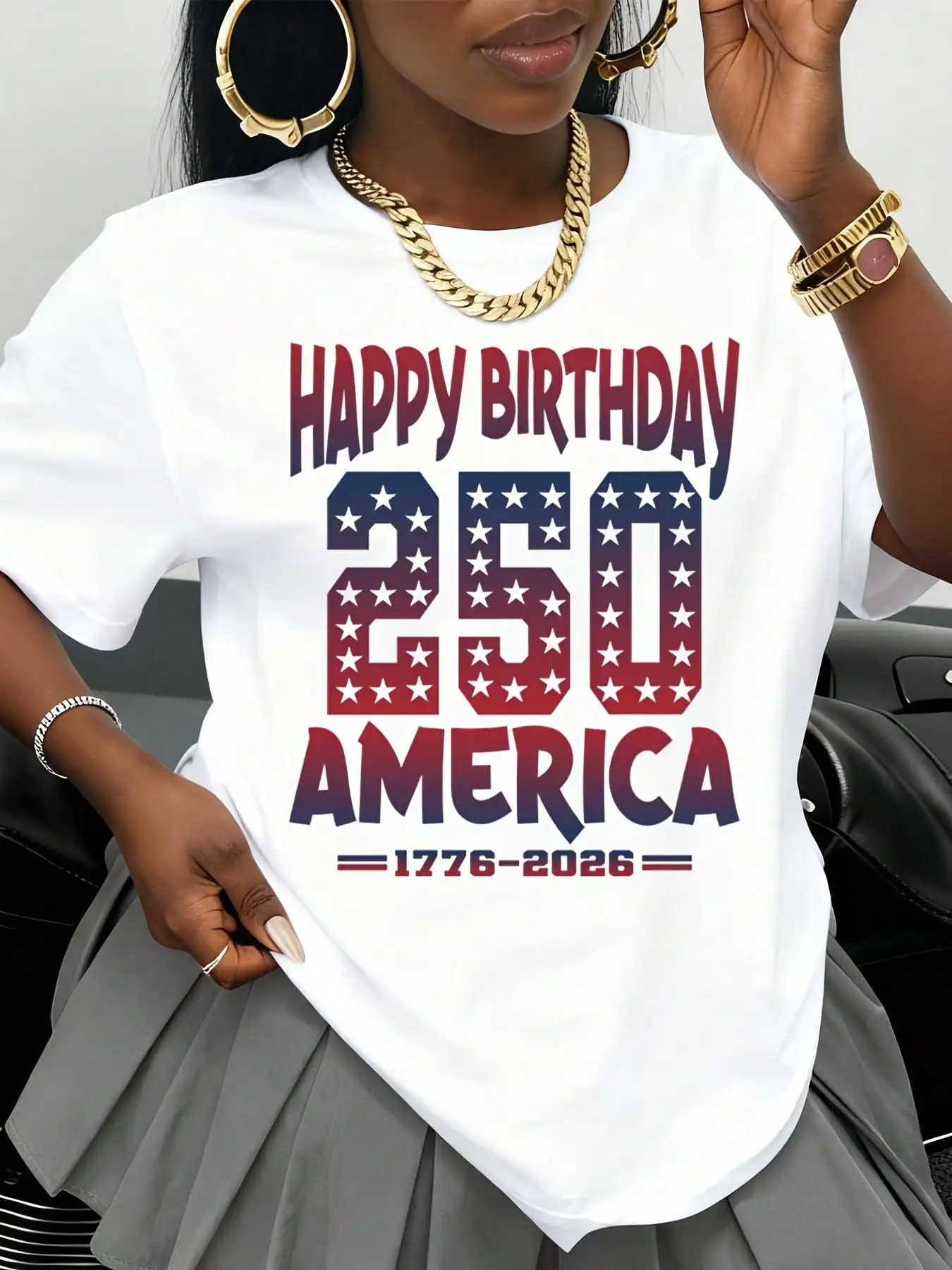 USA 250th Anniversary & Happy Birthday 250 America Graphic T-Shirt Patriotic 4th of July Oversized Tops Women Clothing