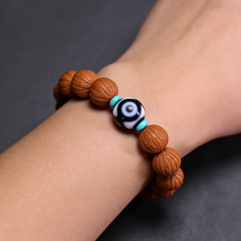 5A Grade Natural Tibetan Genuine Old Mine Stone Agate Three-Eyed Bead Monkey Bracelet Approximately 14X14Mm