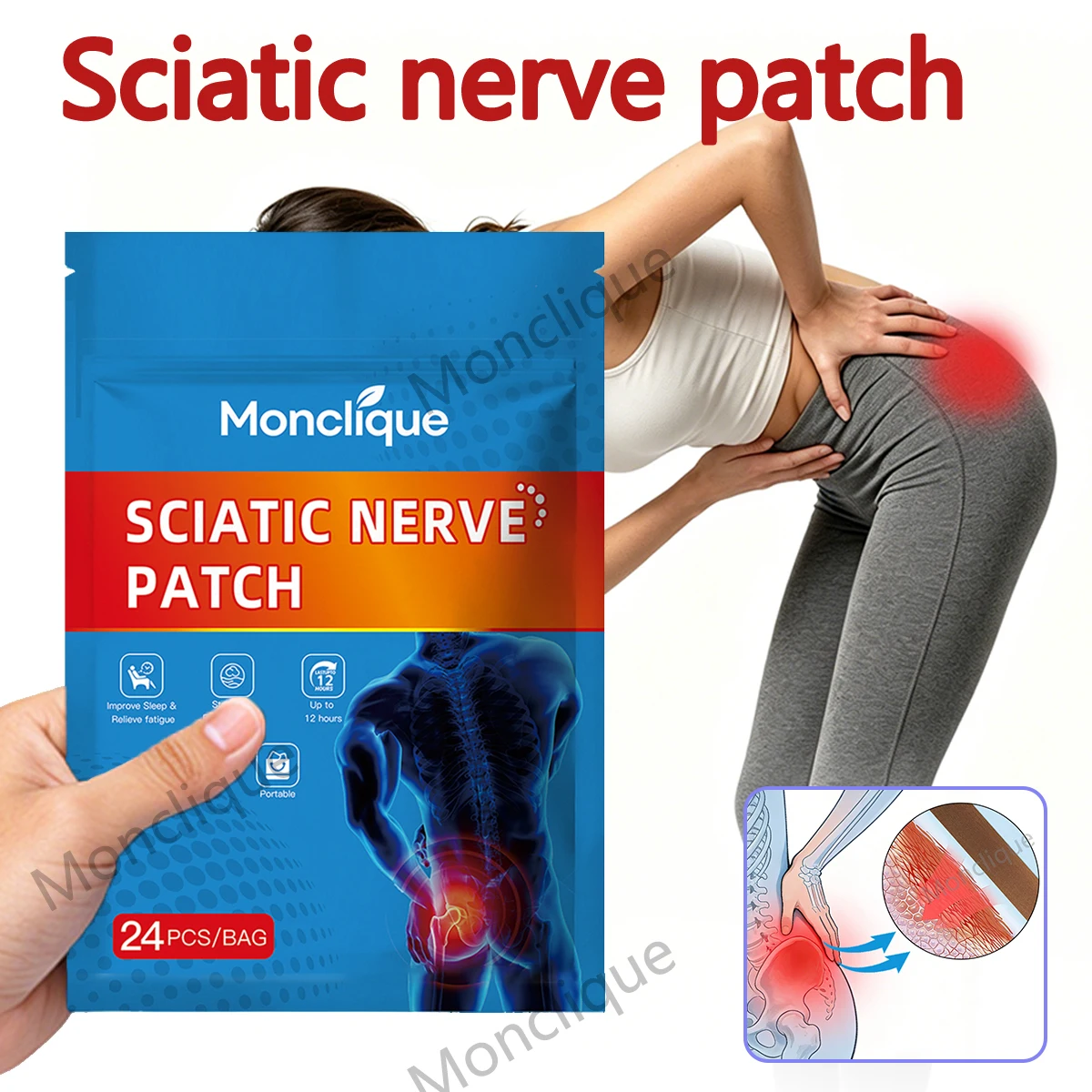 Pensos para Nervo Ciático e Cuidado do Quadril, com Massagem nos Glúteos, Almofada de Acupuntura Respirável, Almofada de Aquecimento Elétrico Corporal Relaxante