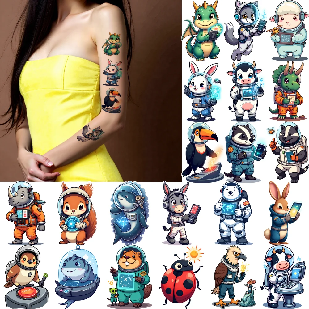 

28 шт. временные татуировки наклейки с животными мультфильм космические наклейки временные татуировки наклейки для плеч