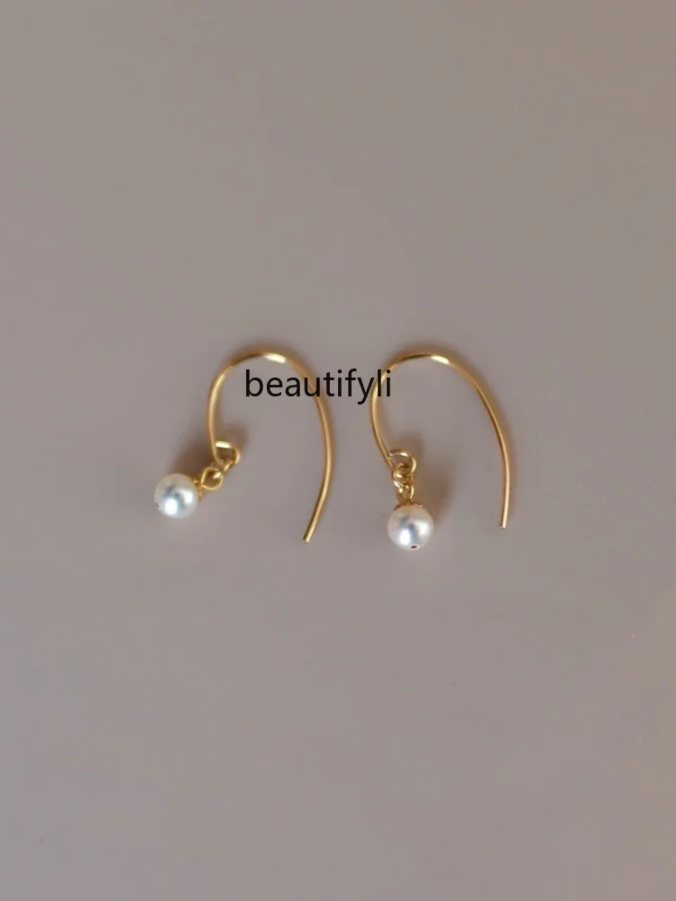 Simple 14K gold-wrapped natural freshwater pearl earrings light luxury high-end elegant earrings