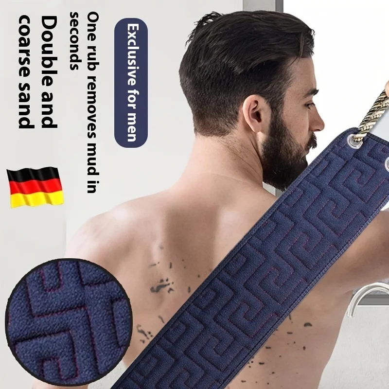 Men'S Long Handle Exfoliating Back Scrubber - Double Texture Bath Towel with Ergonomic Grip, Durable Polyester & Sponge Material