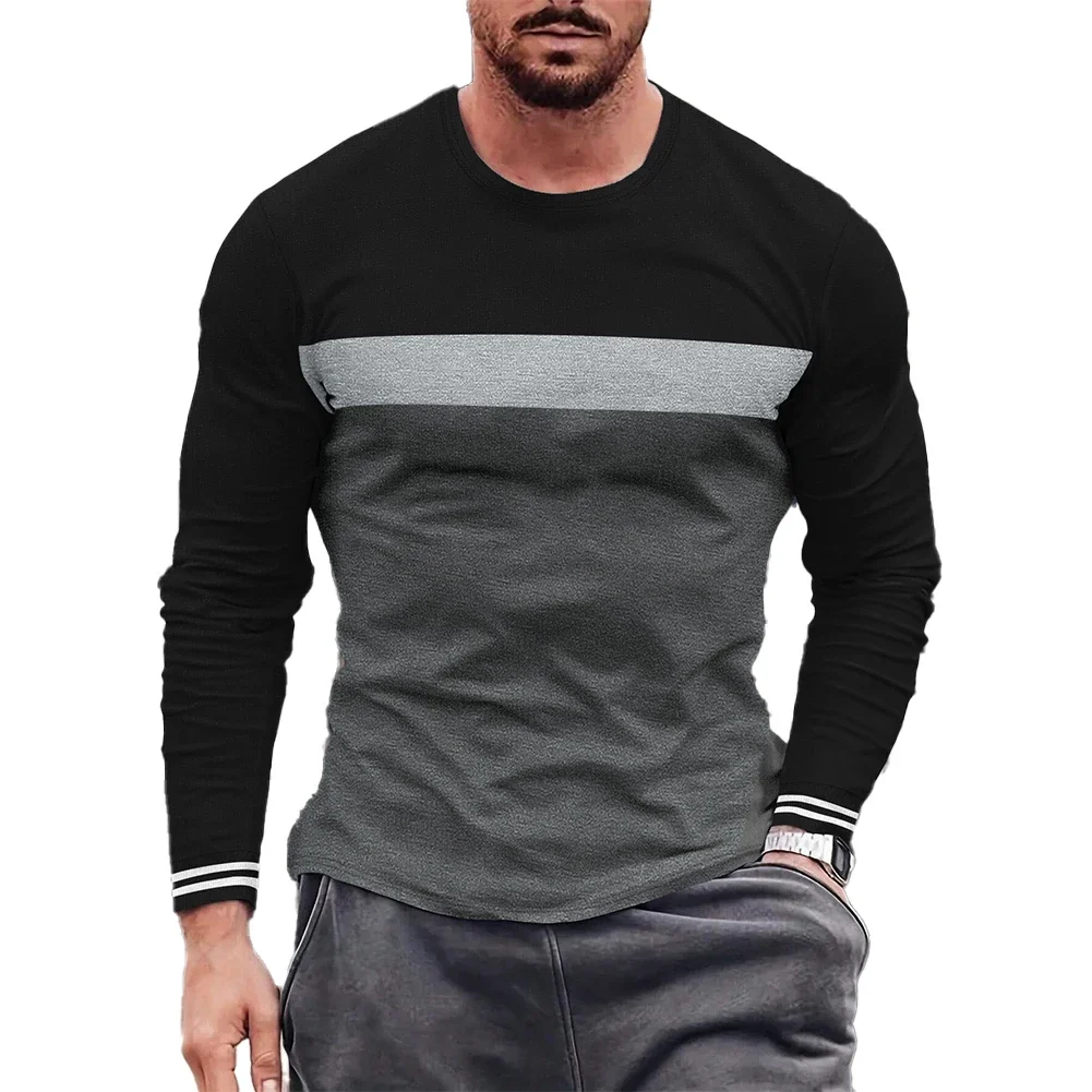 Mens Splicing Slim Long Sleeve T-shirt Undershirt Blouse Muscle Activewear Top