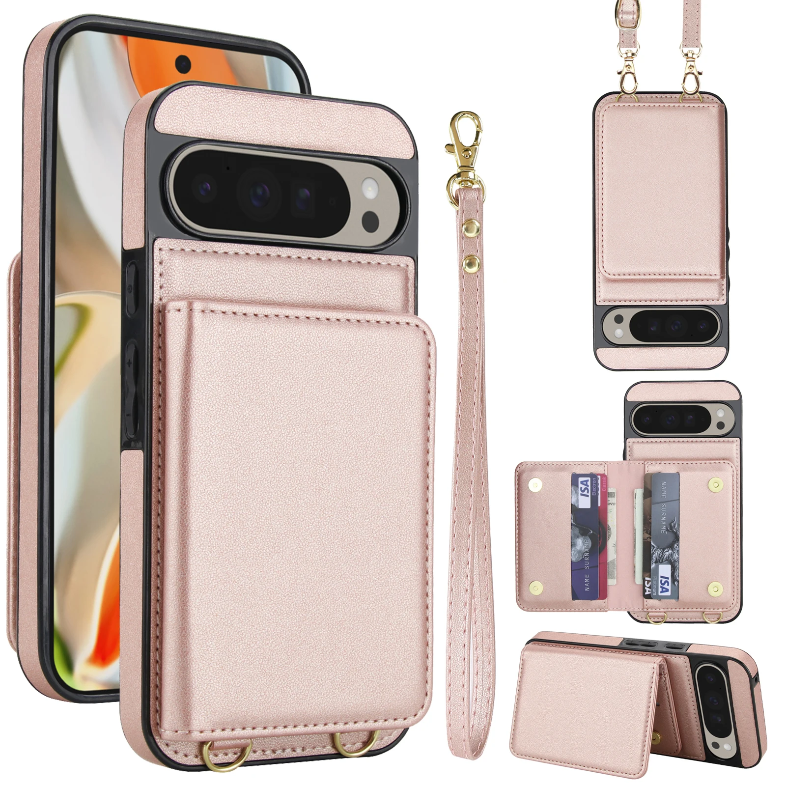 

Crossbody Cards Solt Wallet Leather Case For Google Pixel 9 Pro XL 9A 8 8A 5G Long Lanyard Bag Book RFID Kickstand Cover Fundas