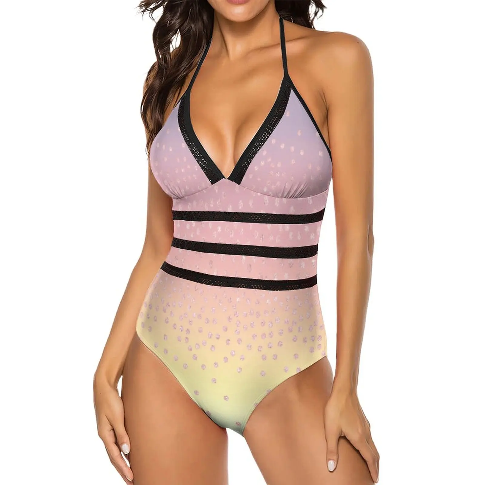 Gold Dot Swimsuit Elegant Gradient Push Up Swimwear One Piece High Cut Bathing Suits Sexy Aesthetic Beachwear Large Size