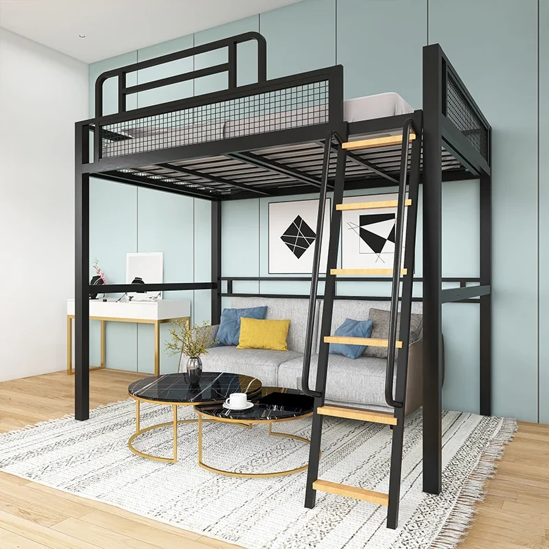 Nordic Iron Art Elevated Bed Apartment Dormitory Iron Frame Bed Sheet Upper High Low Bed Small Unit Provincial Space