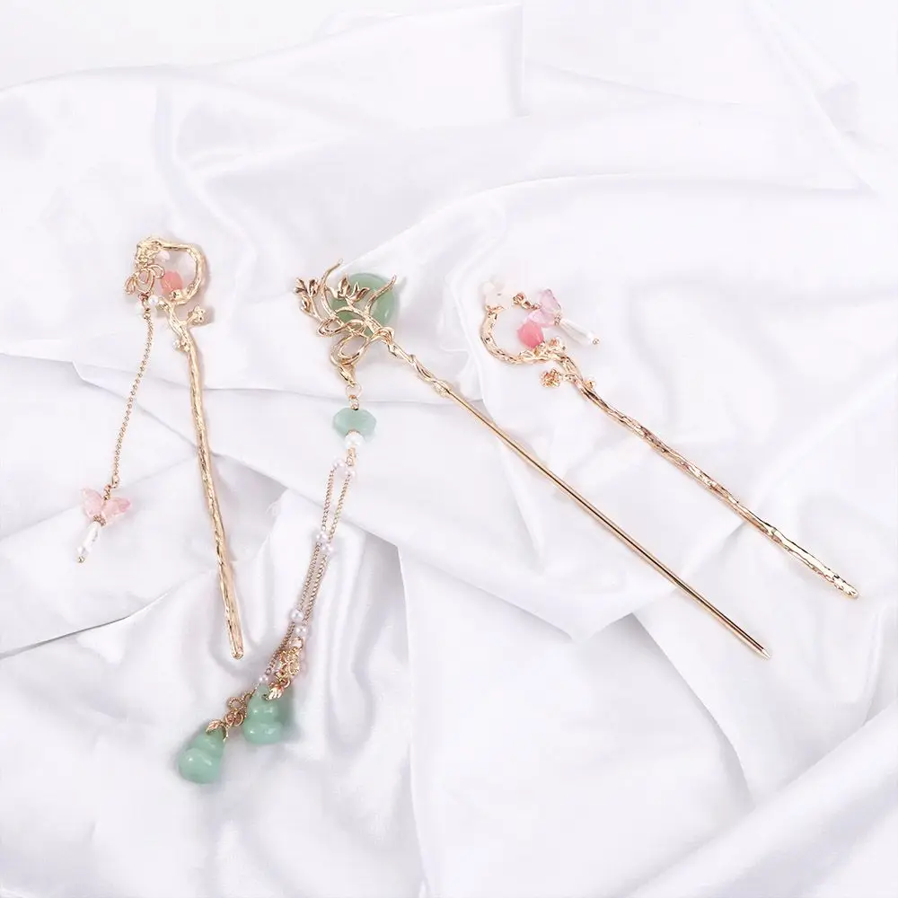 

Элегантный Ретро для девочек, цветочная подвеска, свадебная заколка для волос с кисточкой, китайская вилка для волос, корейские заколки Hanfu, женские палочки для волос