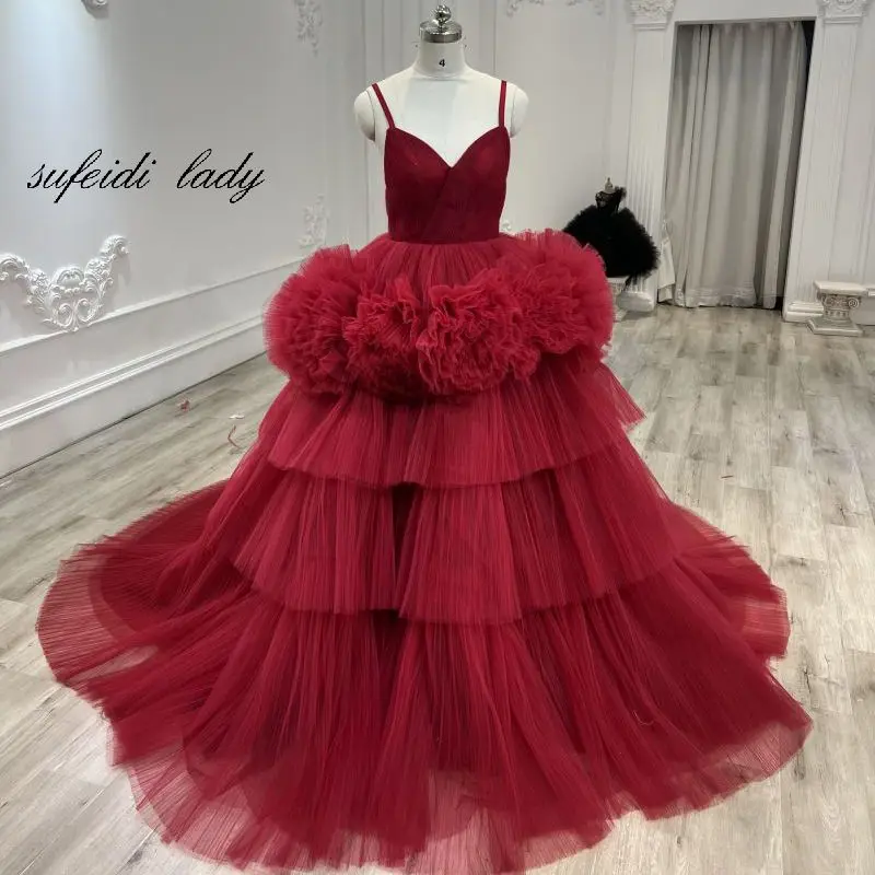 Elegant red halter cake dress 2023 bridal wedding dress