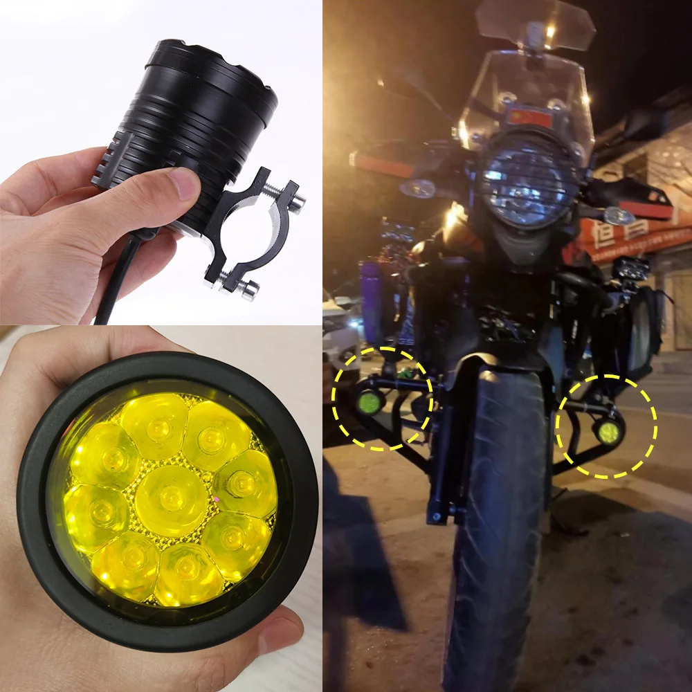 Additional LED Motorcycle Lights Front Headlight Spotlights Long Range Round 12-80V 9 Chips High/Low/Strobe Auxiliary Fog Lights