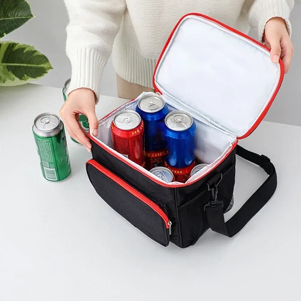 Oxford Cloth Insulated Lunch Bag Aluminum Foil Lined Double Long Handle Cooler Lunch Box Large Capacity Lunch Bag Outdoor Use