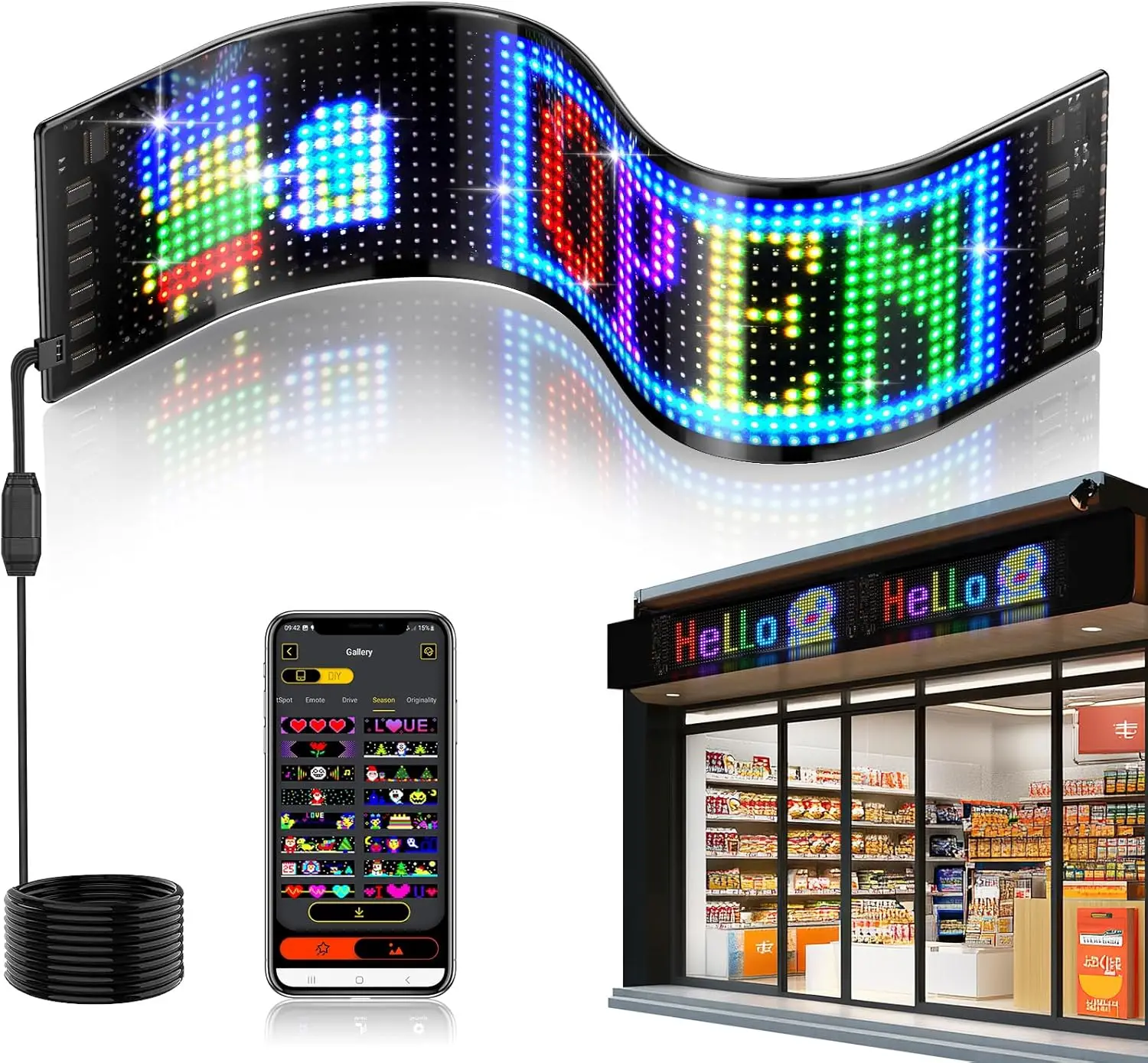 led-flexible-screen-billboards-app-control-double-row-display-text-pattern-free-combination-car-advertising-store-front-outdoor