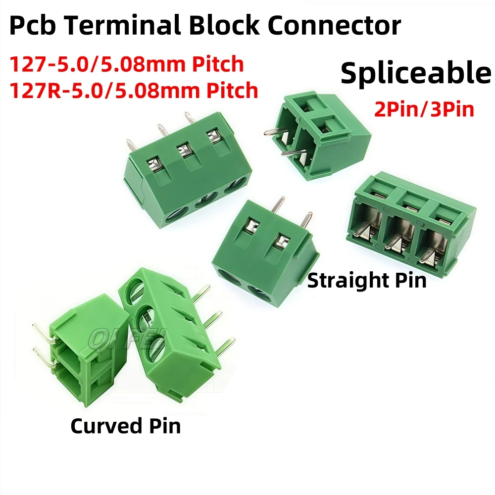 10pcs Pcb Terminal Block KF127-5.0/5.08mm Pitch DG/KF127R Screw Terminal Block Connector 2P 3Pin Spliceable Straight/Curved Pin