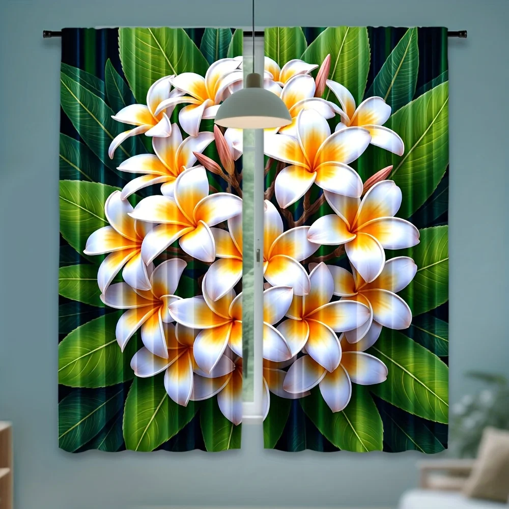 

2pcs Plumeria Flower Curtains Tropical Floral Print Blackout Drape Living Room Bedroom Window Treatment Home Decor
