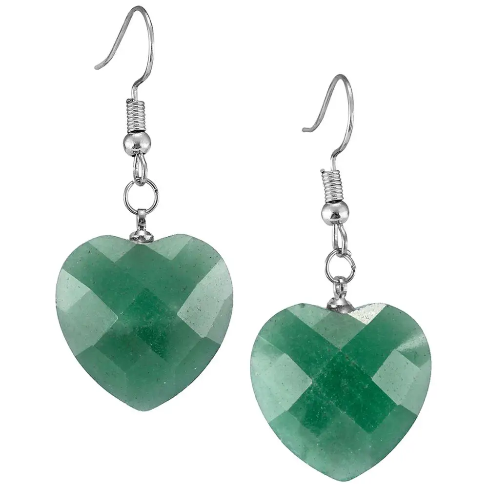 

TUMBEELLUWA Crystal Faceted Heart Shape Pendant Dangle Earrings for Women,Reiki Stone Sliver Color Fashion Drop Earrings Jewelry